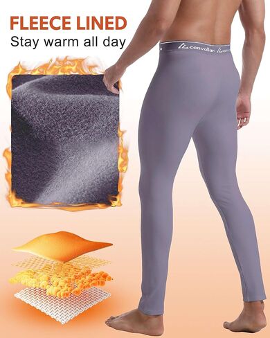 CL convallaria Men's Thermal Pants Fleece Lined Long Johns Thermal Bottom Athletic Base Layer Cold Weather Gear 2/4 Pcs in Kuwait