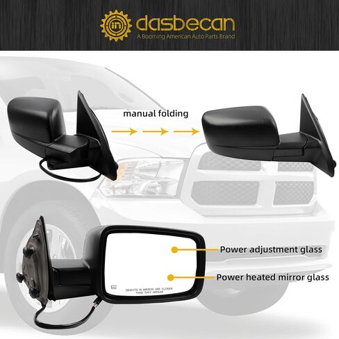 Dasbecan Driver Side Mirror متوافقة مع 2014-2018 RAM 1500 ، 2019-2022 1500 كلاسيكي المرآة اليسرى مع الزجاج المسخن الطاقة ، طي يدوي ، مستشعر مؤقت يستبدل 68462819AA in Saudi Arabia
