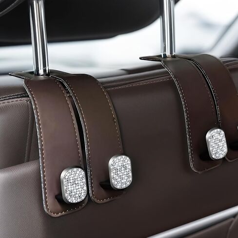 Homaisson Headrest Hook for Car, 4 PCS Car Seat Back Hooks, Leather and Metal Material Multi-Functional Purse Hooks for Purses and Bags(Black/Brown) in Saudi Arabia