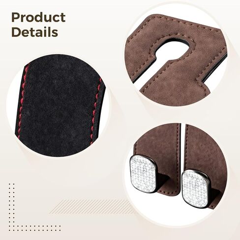 Homaisson Headrest Hook for Car, 4 PCS Car Seat Back Hooks, Leather and Metal Material Multi-Functional Purse Hooks for Purses and Bags(Black/Brown) in Saudi Arabia