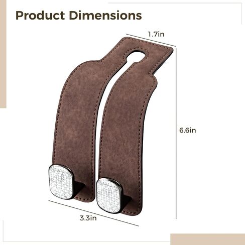 Homaisson Headrest Hook for Car, 4 PCS Car Seat Back Hooks, Leather and Metal Material Multi-Functional Purse Hooks for Purses and Bags(Black/Brown) in Saudi Arabia