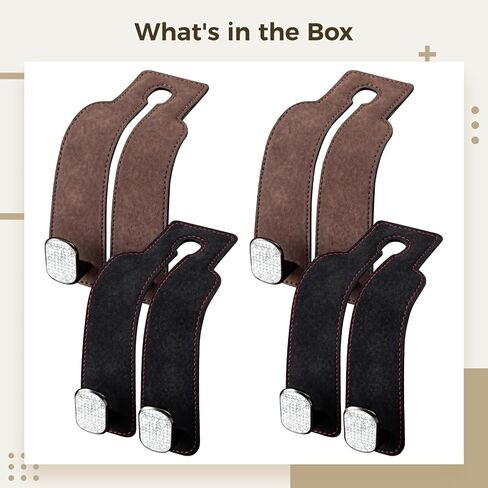 Homaisson Headrest Hook for Car, 4 PCS Car Seat Back Hooks, Leather and Metal Material Multi-Functional Purse Hooks for Purses and Bags(Black/Brown) in Saudi Arabia
