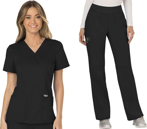 Cherokee Scrub Set for Women, Mock Wrap Top & Mid Rise Straight Leg Pant, Ultra Soft 2-Way Stretch Medical Uniform - CK00040C in Saudi Arabia