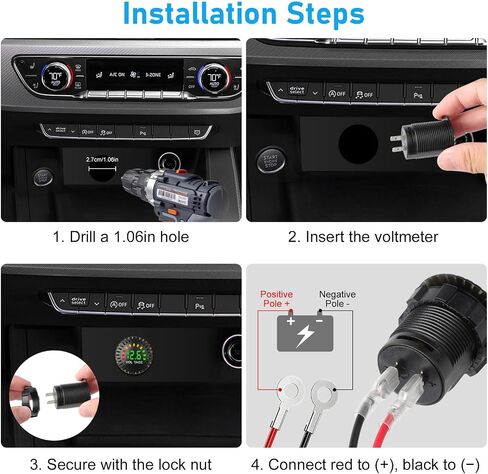 Linkstyle Waterproof Battery Voltage Meter, LED Digital Display Gauge for 12V/24V Car Boat Motorcycle Truck RV in Saudi Arabia
