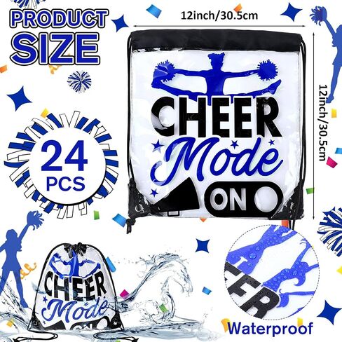 24 Pcs Cheer Drawstring Backpack Bulk Clear PVC Cheerleader Gym Storage Bags Gift for Sports Team Women Accessories(Blue) in Saudi Arabia