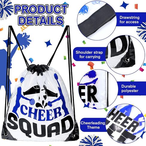 24 Pcs Cheer Drawstring Backpack Bulk Clear PVC Cheerleader Gym Storage Bags Gift for Sports Team Women Accessories(Blue) in Saudi Arabia