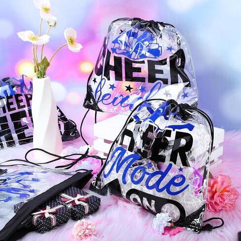 24 Pcs Cheer Drawstring Backpack Bulk Clear PVC Cheerleader Gym Storage Bags Gift for Sports Team Women Accessories(Blue) in Saudi Arabia