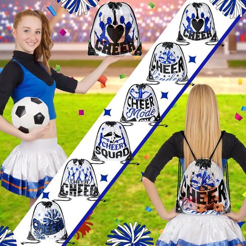 24 Pcs Cheer Drawstring Backpack Bulk Clear PVC Cheerleader Gym Storage Bags Gift for Sports Team Women Accessories(Blue) in Saudi Arabia