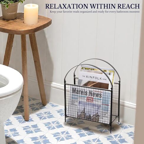 حامل مجلة Puersi FreeStanding - تصميم حقيبة يد Modern Touch ، Magazine Organizer Metal Rack for Books ، Record Vinyl ، Newspaper (Gold) in Kuwait