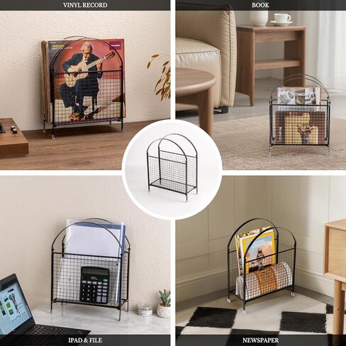 حامل مجلة Puersi FreeStanding - تصميم حقيبة يد Modern Touch ، Magazine Organizer Metal Rack for Books ، Record Vinyl ، Newspaper (Gold) in Kuwait