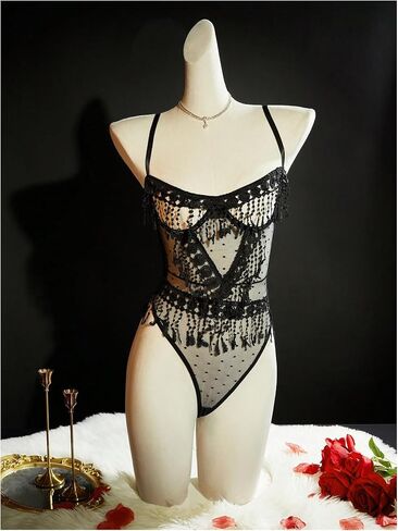 OYOANGLE Women's 2 Piece Lace Sheer Spot Design Underwire Bra Thong Ruffle Lingerie Set in Saudi Arabia