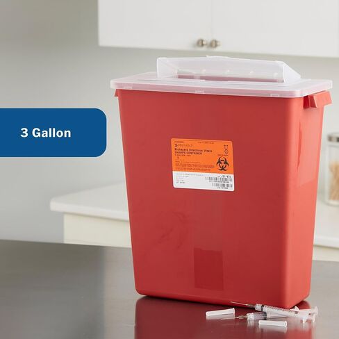 McKesson Sharps Container, Stackable, Locking Lid, Red, 3 gal, 12 in x 6 in x 13.5 in (L x D x H), 12 Count in Saudi Arabia