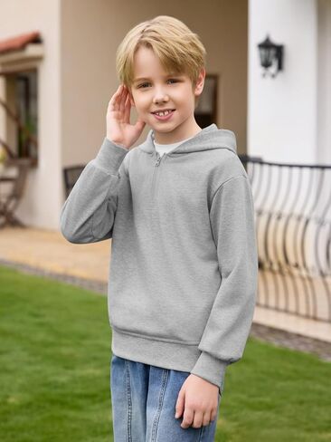 Haloumoning Boys Quarter Zip Hoodies Kids Long Sleeve Casual Pullover Sweatshirts Tops with Side Pockets 5-14 Years in Saudi Arabia
