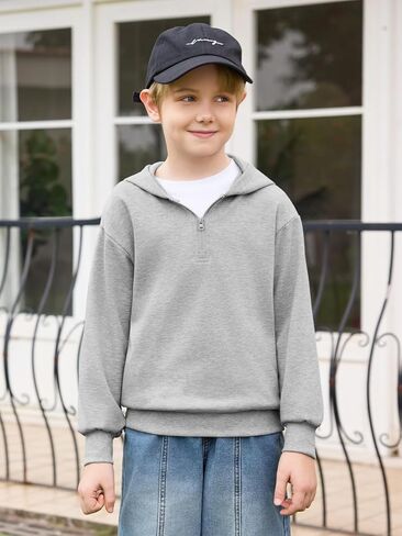 Haloumoning Boys Quarter Zip Hoodies Kids Long Sleeve Casual Pullover Sweatshirts Tops with Side Pockets 5-14 Years in Saudi Arabia