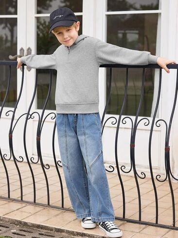 Haloumoning Boys Quarter Zip Hoodies Kids Long Sleeve Casual Pullover Sweatshirts Tops with Side Pockets 5-14 Years in Saudi Arabia