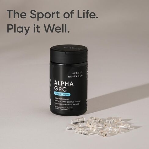 Sports Research® Alpha GPC 630mg (قوة إضافية) - المصدر المتاح للتشولين - التركيز والدعم المعرفي للنساء والرجال - مصدقة نباتية · غير المعدلة وراثيا خالية من الغلوتين - 120 كبسولات سائلة in Kuwait
