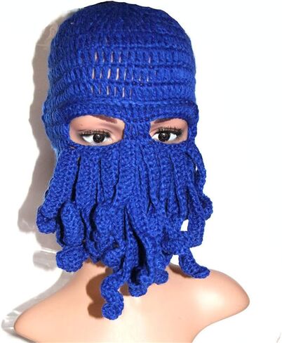 Octopus Kraken Hat, Beard Hat Winter Warm Funny Beanie Hat Face Mask in Saudi Arabia