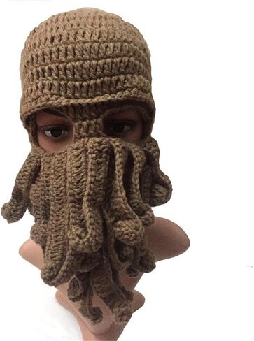 Octopus Kraken Hat, Beard Hat Winter Warm Funny Beanie Hat Face Mask in Saudi Arabia