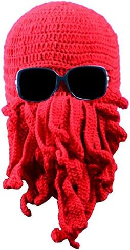 Octopus Kraken Hat, Beard Hat Winter Warm Funny Beanie Hat Face Mask in Saudi Arabia