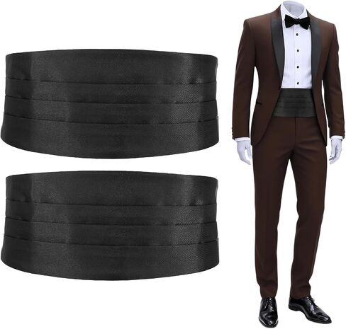 2Pcs Black Cummerbund Satin Cumberbund with Adjustable Band Solid Color Cummerbund for Men Tuxedo Parties Proms Weddings Halloween in Saudi Arabia