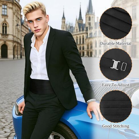 2Pcs Black Cummerbund Satin Cumberbund with Adjustable Band Solid Color Cummerbund for Men Tuxedo Parties Proms Weddings Halloween in Saudi Arabia