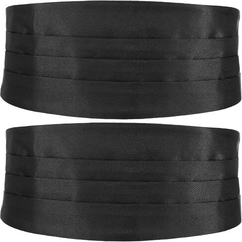 2Pcs Black Cummerbund Satin Cumberbund with Adjustable Band Solid Color Cummerbund for Men Tuxedo Parties Proms Weddings Halloween in Saudi Arabia