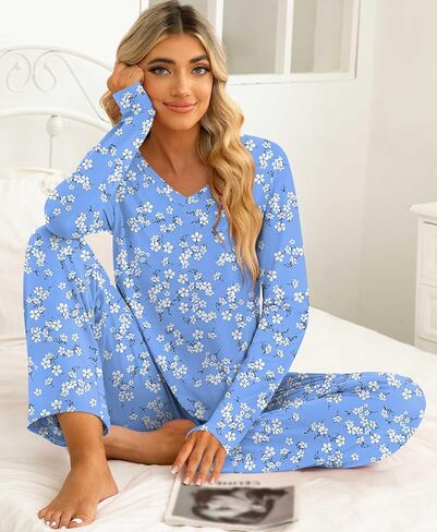 Syoss 2 قطعة مجموعات Pajama Fall Fall ، Long Sleeve Lounge Sleepwear Ladies PJS مجموعات مع جيوب in Kuwait