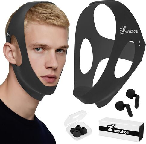 2 Pack Anti Snore Chin Strap for Sleeping, Jaw Tape Mouth Snoring Sleep Devices Stopper, Cpap Users Breathing Head Mouthpiece Solution to Keep Closed Mandibular Advancement Reducing Aids for Men Women in Kuwait