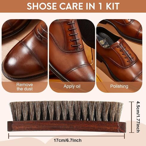 100% Horse Hair 7" Brush Premium Horsehair Shoe Brush Dauber Applicator for Daily Leather Shoe Boot Coat Purse Soft Horsehair with Curved Wood Handle for Grip Leather Shine Polish Dust Removal in Saudi Arabia