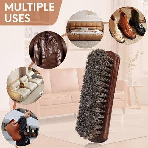 100% Horse Hair 7" Brush Premium Horsehair Shoe Brush Dauber Applicator for Daily Leather Shoe Boot Coat Purse Soft Horsehair with Curved Wood Handle for Grip Leather Shine Polish Dust Removal in Saudi Arabia