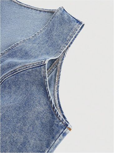 WDIRARA Women's Plus Size Bow Tie Front Denim Vest Jacket Western Sleeveless Jean Outerwear in Saudi Arabia