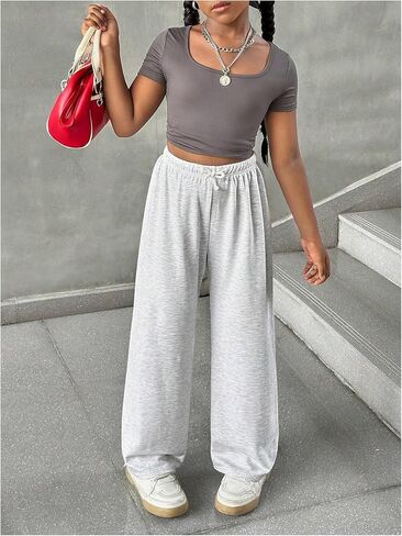 Girl's Sweatpants Drawstring Waist Wide Leg Pants Casual Athletic Trousers in Saudi Arabia