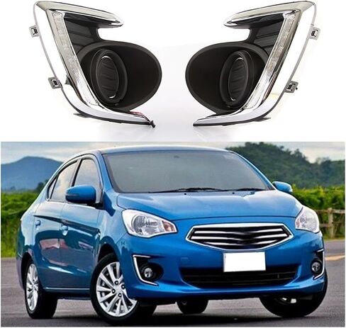 LED DRL Daytime Running Light Front Fog Lamp with Turn Signal Assembly Accessories Compatible With Mitsubishi Mirage G4 2017 2018 2019, White in Saudi Arabia