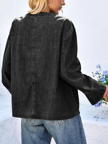 Tankaneo Womens Tie Front Denim Jacket Long Wide Sleeve Loose Fit Bow Jeans Coat Going Out Shacket in Saudi Arabia