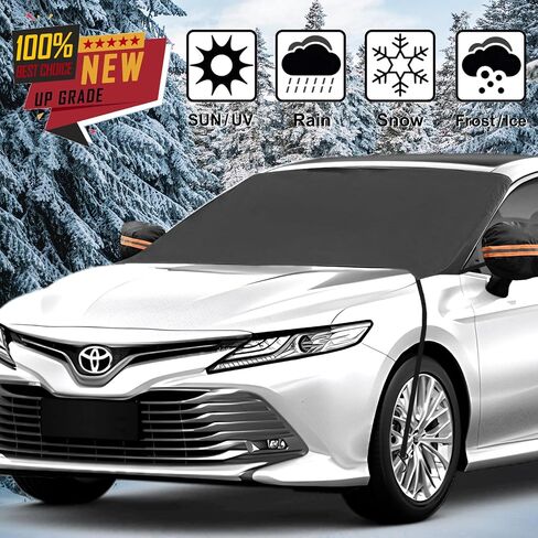 Windshield Cover for Cars, Trucks, Vans - 86x50 Inch Waterproof All Weather Winter Snow Frost Ice Sun Shade Cover with Side Mirror Covers, Automotive Exterior Accessories in Saudi Arabia