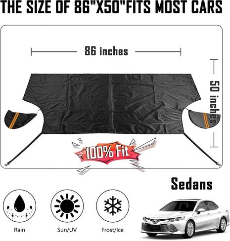 Windshield Cover for Cars, Trucks, Vans - 86x50 Inch Waterproof All Weather Winter Snow Frost Ice Sun Shade Cover with Side Mirror Covers, Automotive Exterior Accessories in Saudi Arabia