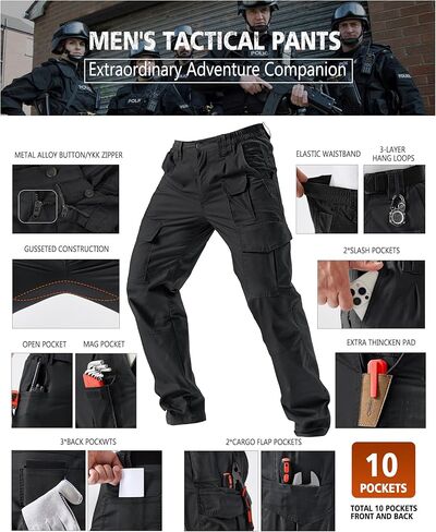 IGOLUMON Men's Stretch Tactical Pants, Ripstop Cargo Pants Outdoor Lightweight EDC Hiking Work Pants with 10 Pockets in Kuwait