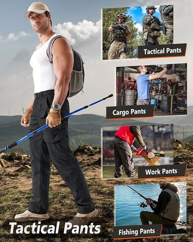 IGOLUMON Men's Stretch Tactical Pants, Ripstop Cargo Pants Outdoor Lightweight EDC Hiking Work Pants with 10 Pockets in Kuwait