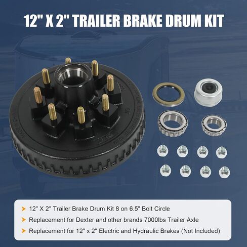 12 "× 2" مجموعة طبل الفرامل المقطورة 8 في 6.5 "قبل الميلاد للمحاور 7000 رطل ، 25580/14125A مجموعة أسطوانة فرامل مقطورة مع 9/16" studs- 22050k 008-219-04 in Kuwait