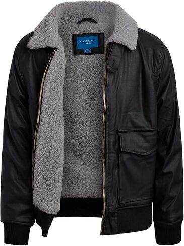 Perry Ellis Boys Bomber Jacket - Lightweight Insulated Faux Memory Windbreaker Jacket for Boys with Cozy Sherpa Collar (8-18) in Saudi Arabia