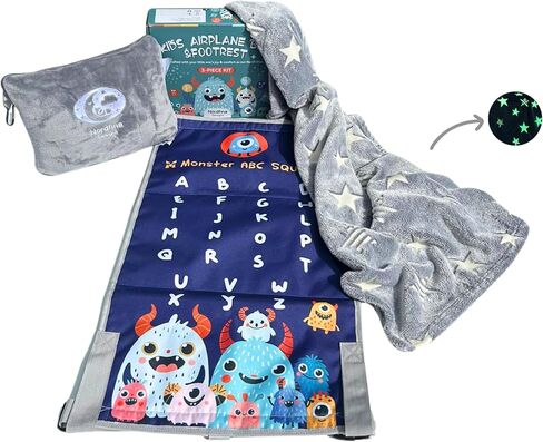 Baby Travel Essential 3-Piece kit: Elevate Your Child's Travel Comfort with The Airplane seat Extender for Kids/Toddler Airplane Bed/Airplane footrest (Monster Counting Band (White) in Kuwait