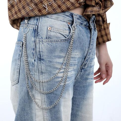 1 Pc Pants Chain for Women, Punk Trousers Chain Silver Belt Chains,Three-Layer Zipper Wallet Chains Pocket Big Accessories for Men Women Streetwear Urban Fashion in Saudi Arabia
