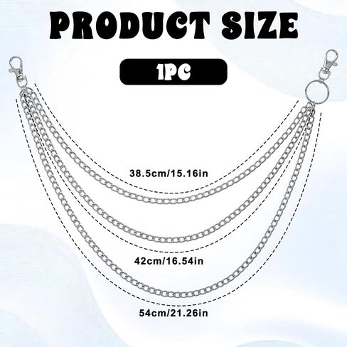 1 Pc Pants Chain for Women, Punk Trousers Chain Silver Belt Chains,Three-Layer Zipper Wallet Chains Pocket Big Accessories for Men Women Streetwear Urban Fashion in Saudi Arabia