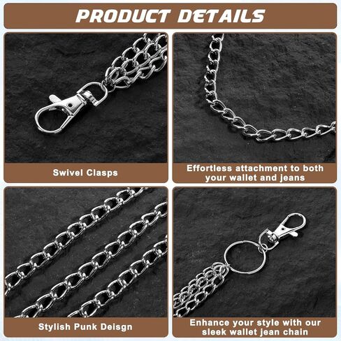 1 Pc Pants Chain for Women, Punk Trousers Chain Silver Belt Chains,Three-Layer Zipper Wallet Chains Pocket Big Accessories for Men Women Streetwear Urban Fashion in Saudi Arabia