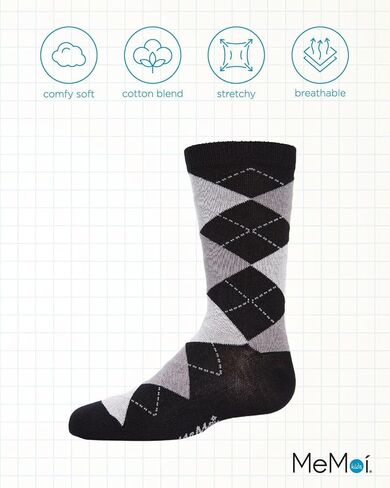 MeMoi Classic Argyle Mercerized Boys Crew Socks, Cotton Blend Boys Dress Socks, Comfortable Crew Height Design - Sizes 2-12 in Saudi Arabia