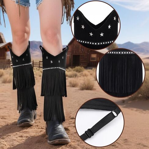 أغطية الحذاء Western Cowgirl مع Fringe Women Rodeo Accessory West موضوع Cosplay Costume Renaissance Halloween in Kuwait