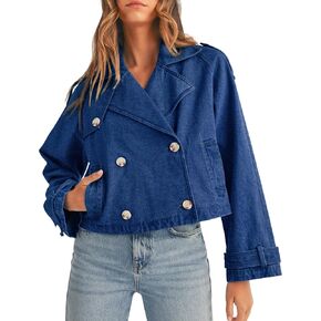 سترة الدنيم للنساء معطف الخندق المزدوج الخفيف الخفيف جان السترات الخارجية غير الرسمية 2025 عصرية in Kuwait