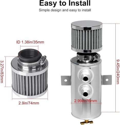Baffled Oil Catch Can 10AN, 750ML Universal Oil Breather Tank with Valve Aluminum Silver in Saudi Arabia