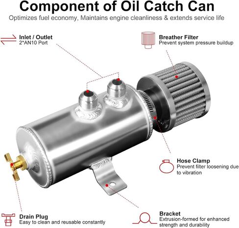 Baffled Oil Catch Can 10AN, 750ML Universal Oil Breather Tank with Valve Aluminum Silver in Saudi Arabia
