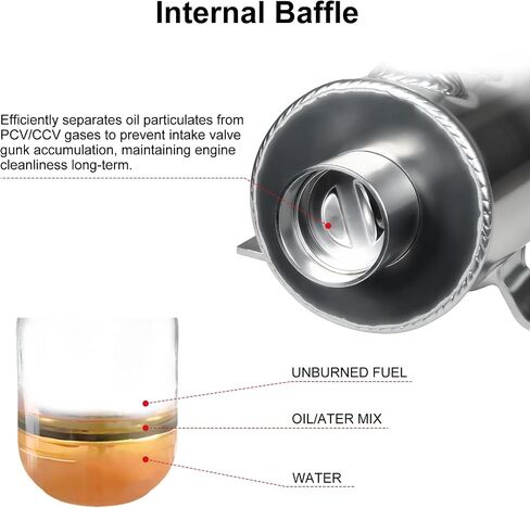 Baffled Oil Catch Can 10AN, 750ML Universal Oil Breather Tank with Valve Aluminum Silver in Saudi Arabia